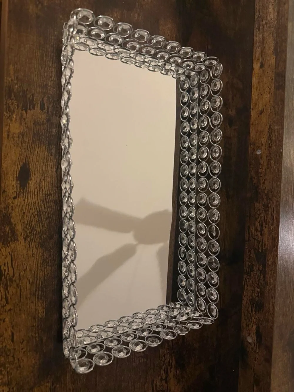 Crystal Accent Rectangular Mirror tray - Silver
